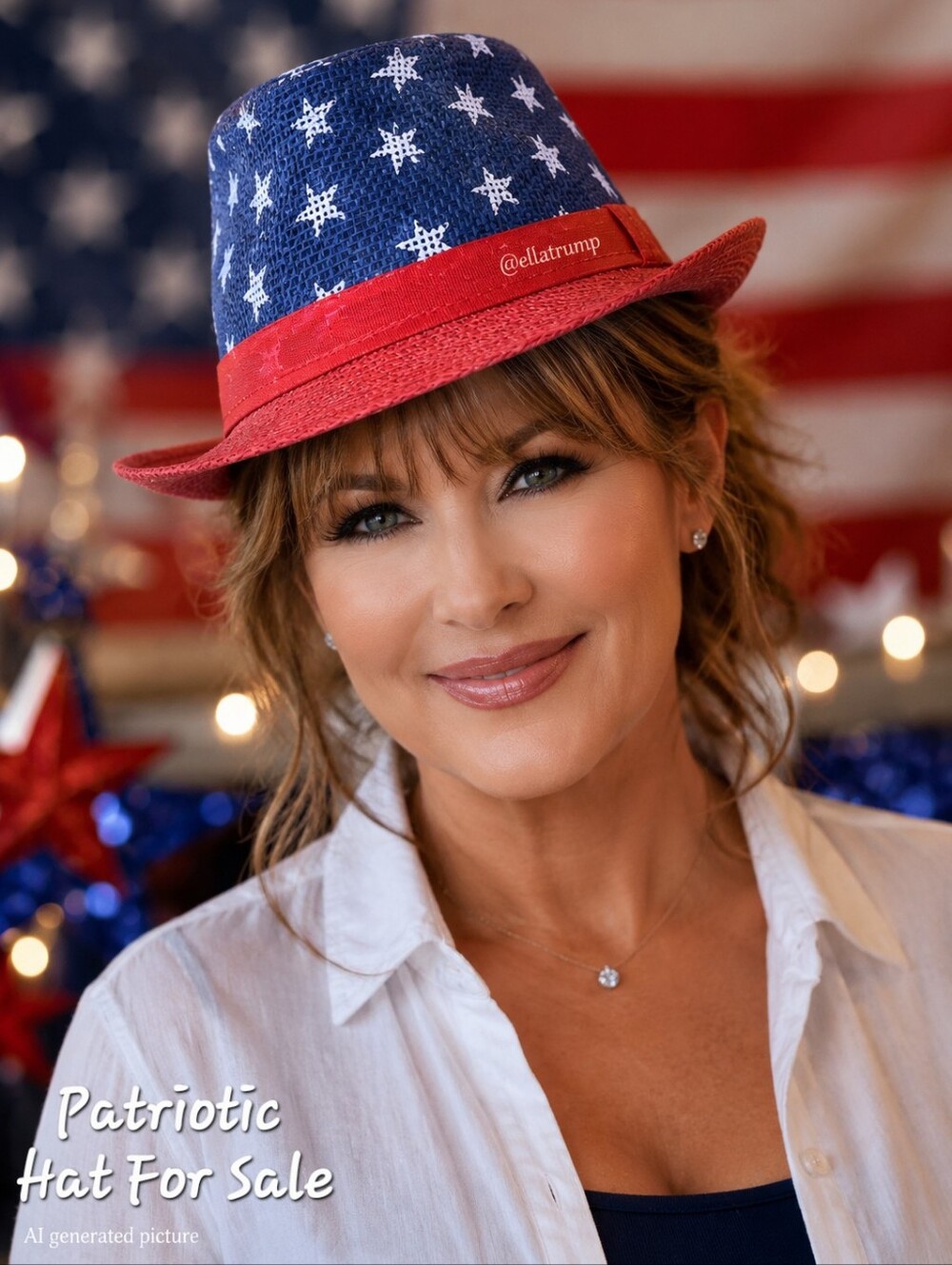 Patriotic Blue Red & Stars Fedora Hat One Size